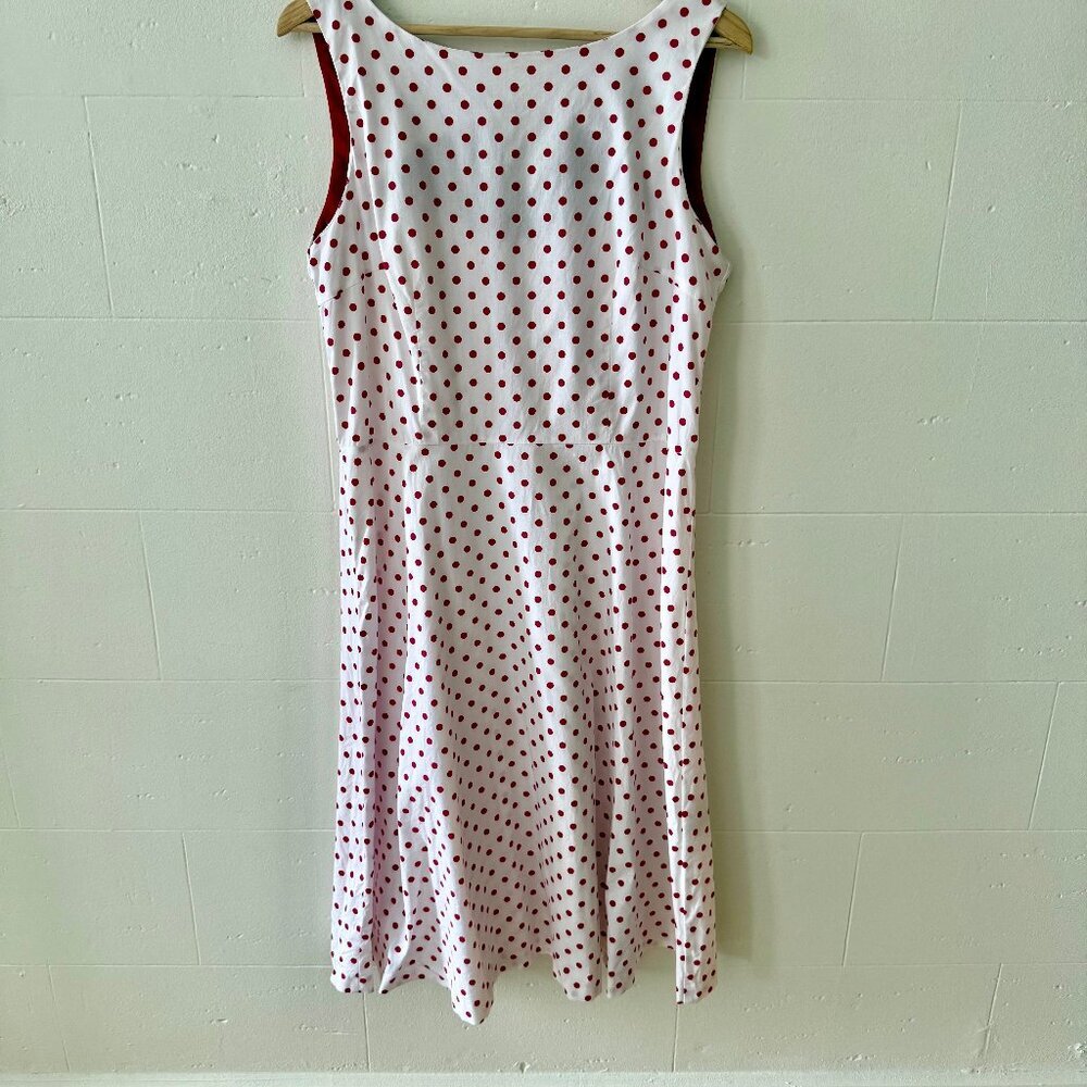 Danny & Nicole | Polka Dot Midi Dress Red Cotton Retro Mod | Medium